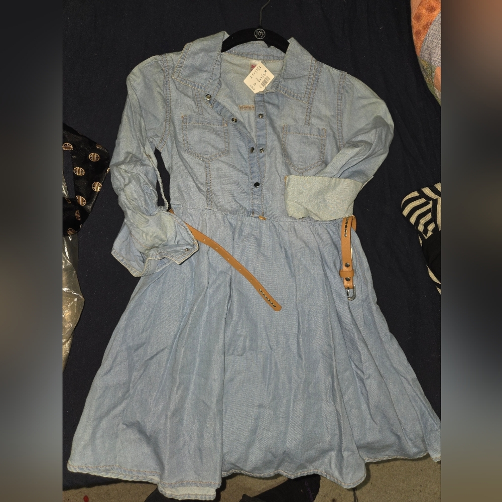 Never Worn Justice Denim Girls Size 8 Dress with belt